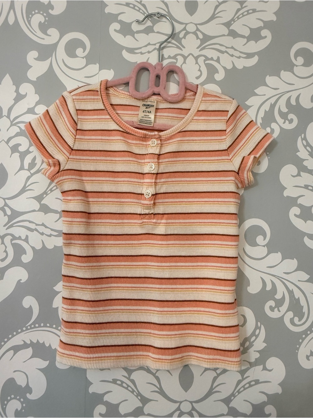 💫10/$25 •OshKosh B'gosh Pink Cream Striped Ribbed Short Sleeve Top